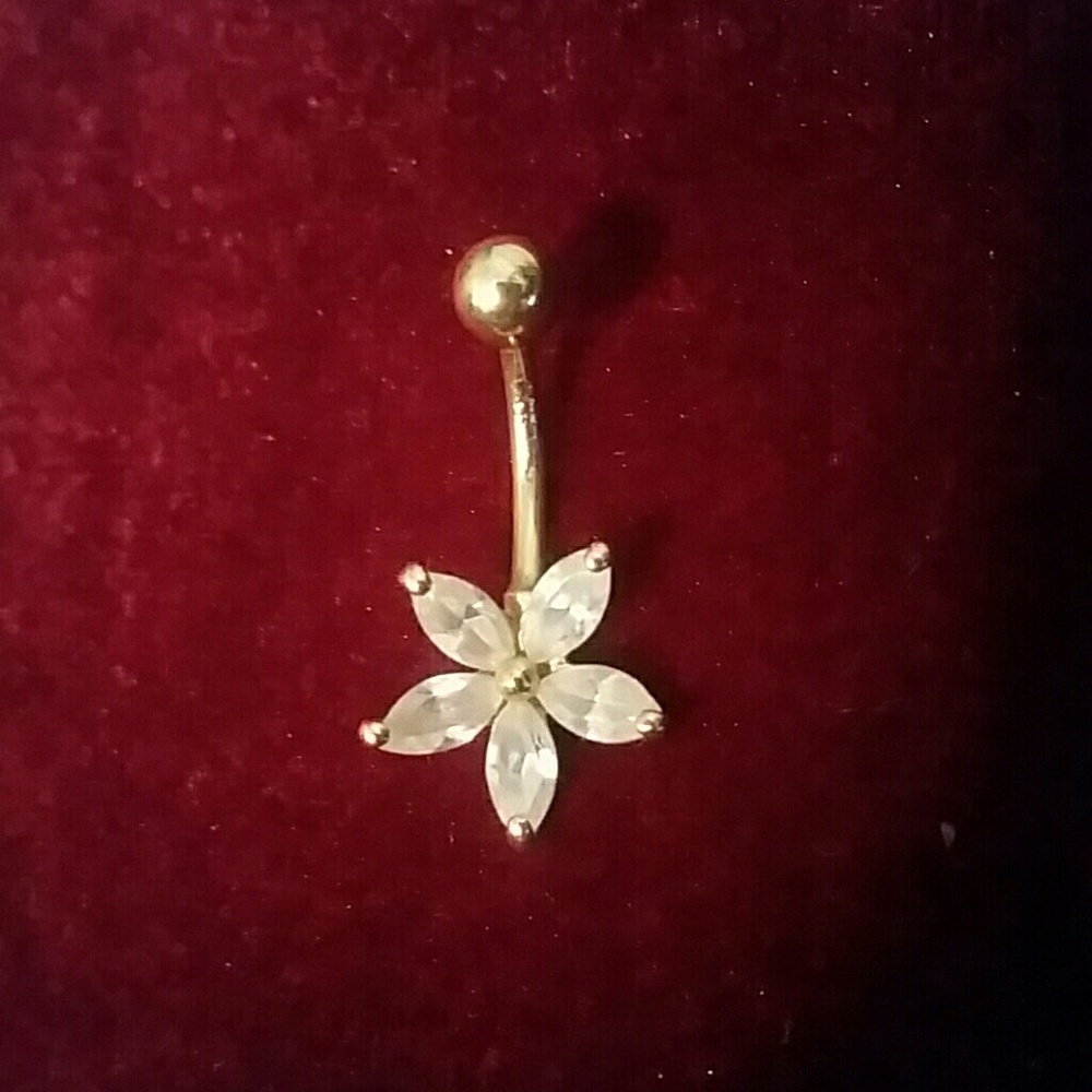 Gold Plated Belly Button Ring w/ Cubic Zirconia